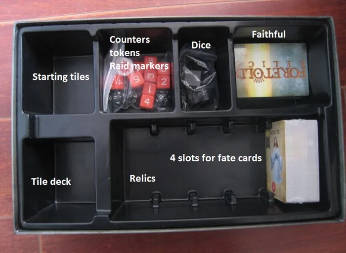 Foretold: Rise of a God — box contents and organizer tray